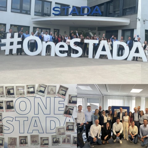Participants of the Global Launch Summit 2025 at STADA Group HQ in Bad Vilbel discussing generics strategy and celebrating past successes.