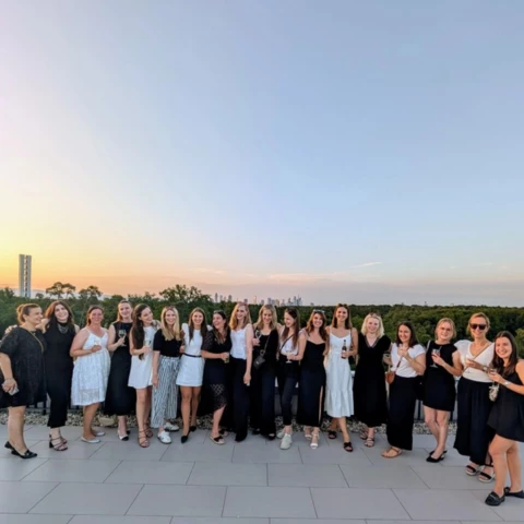 STADA CHC Deutschland Ladies in black and white at the Eintracht Frankfurt headquarters in Frankfurt.